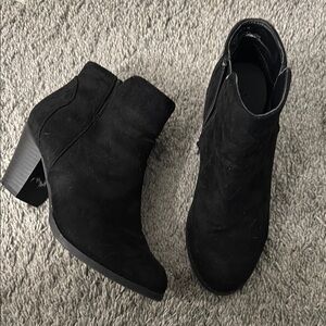 Women's Black Suede Ankle Boots with Block Heel